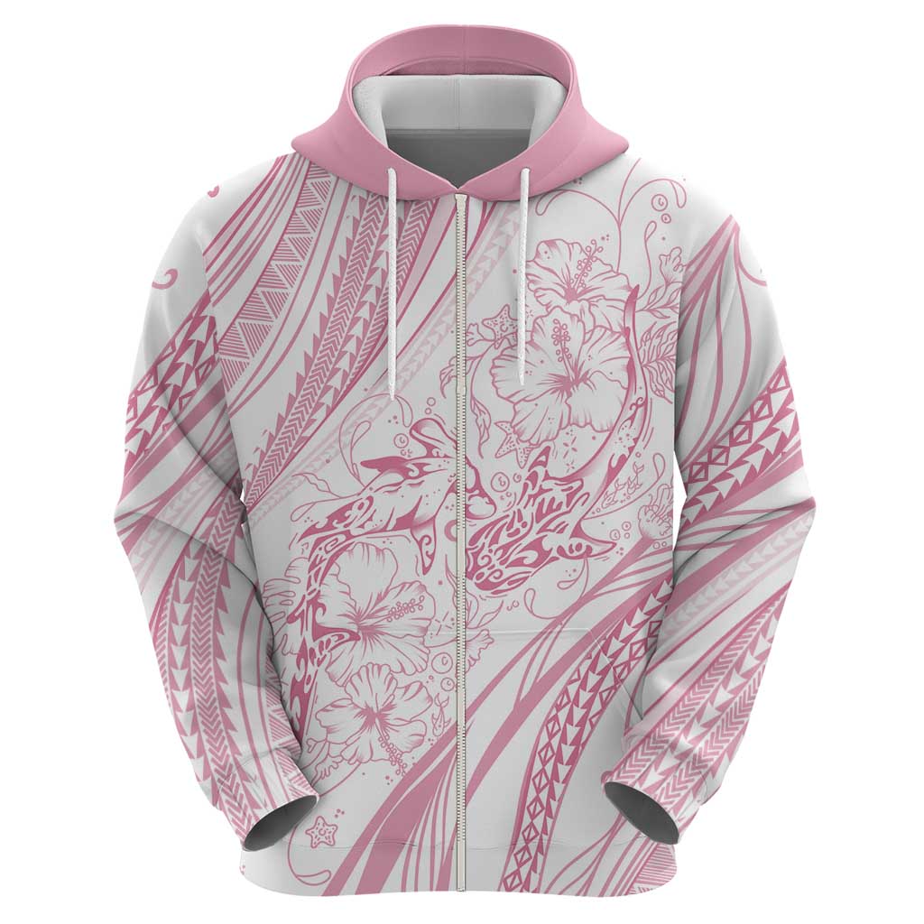 Sharks Couple Dreamy Polynesians Floral Sea Zip Hoodie Pink - Polynesian Pride