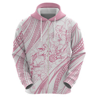 Sharks Couple Dreamy Polynesians Floral Sea Zip Hoodie Pink - Polynesian Pride