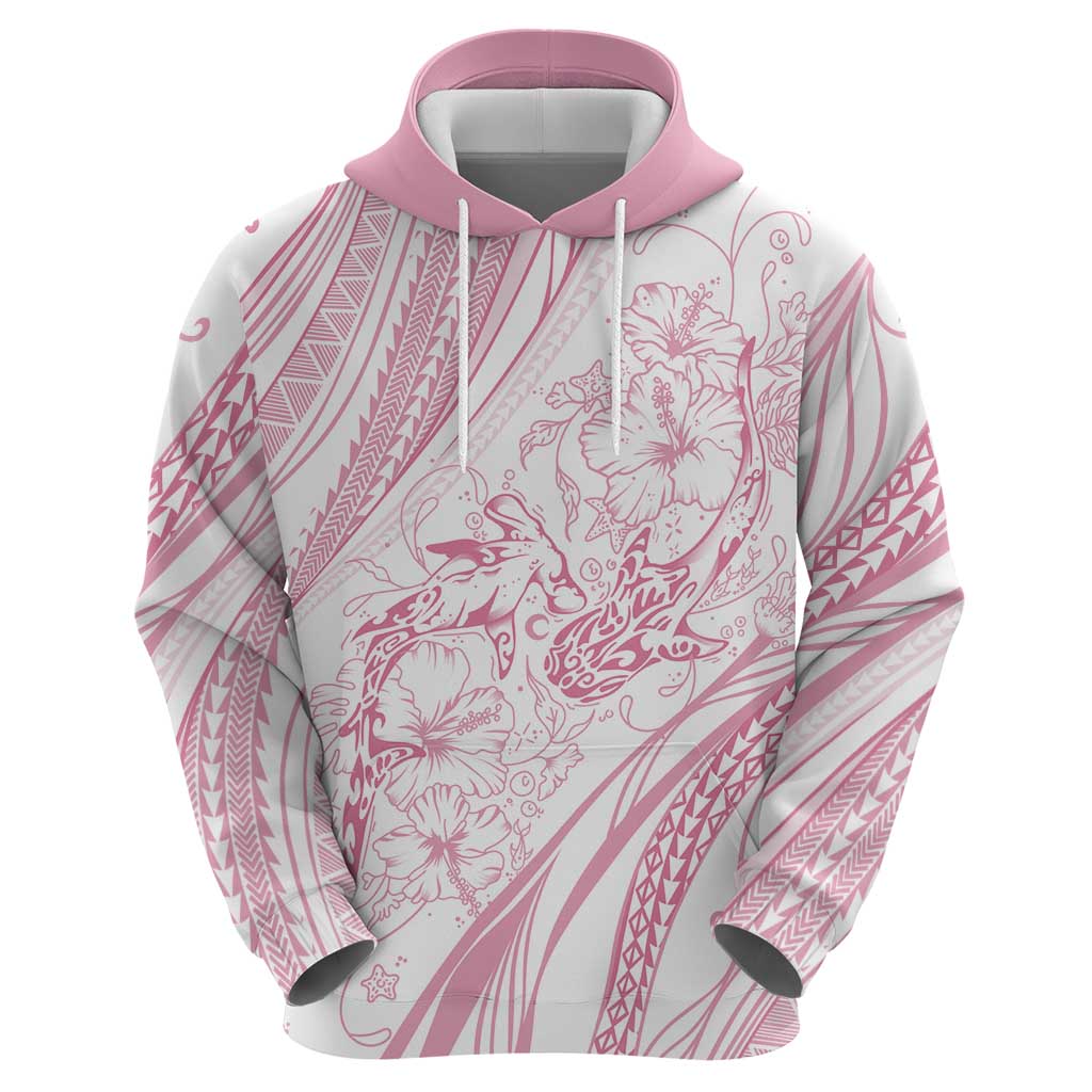 Sharks Couple Dreamy Polynesians Floral Sea Zip Hoodie Pink - Polynesian Pride