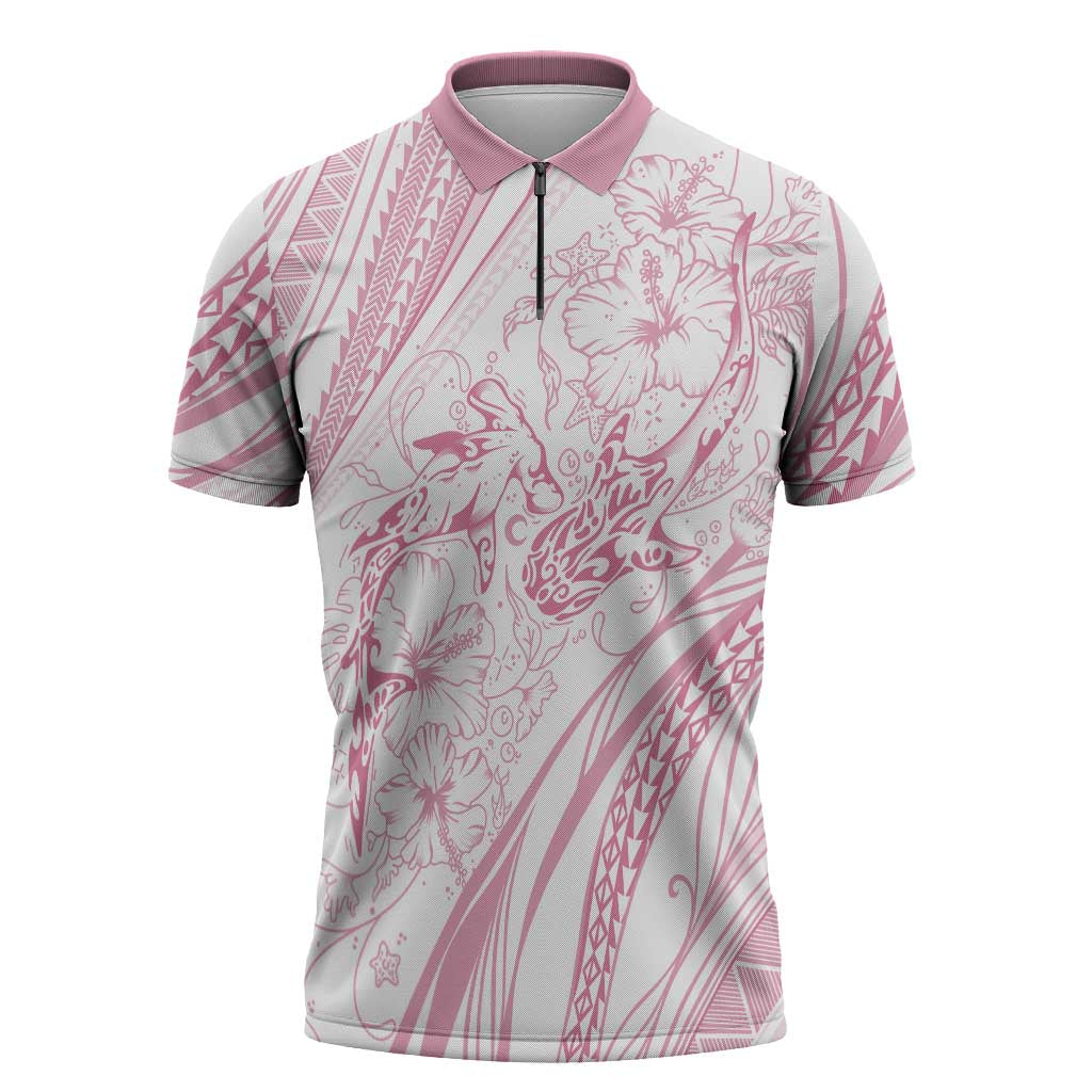 Sharks Couple Dreamy Polynesians Floral Sea Zipper Polo Shirt Pink LT7 Pink - Polynesian Pride