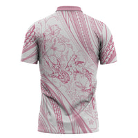 Sharks Couple Dreamy Polynesians Floral Sea Zipper Polo Shirt Pink LT7 - Polynesian Pride