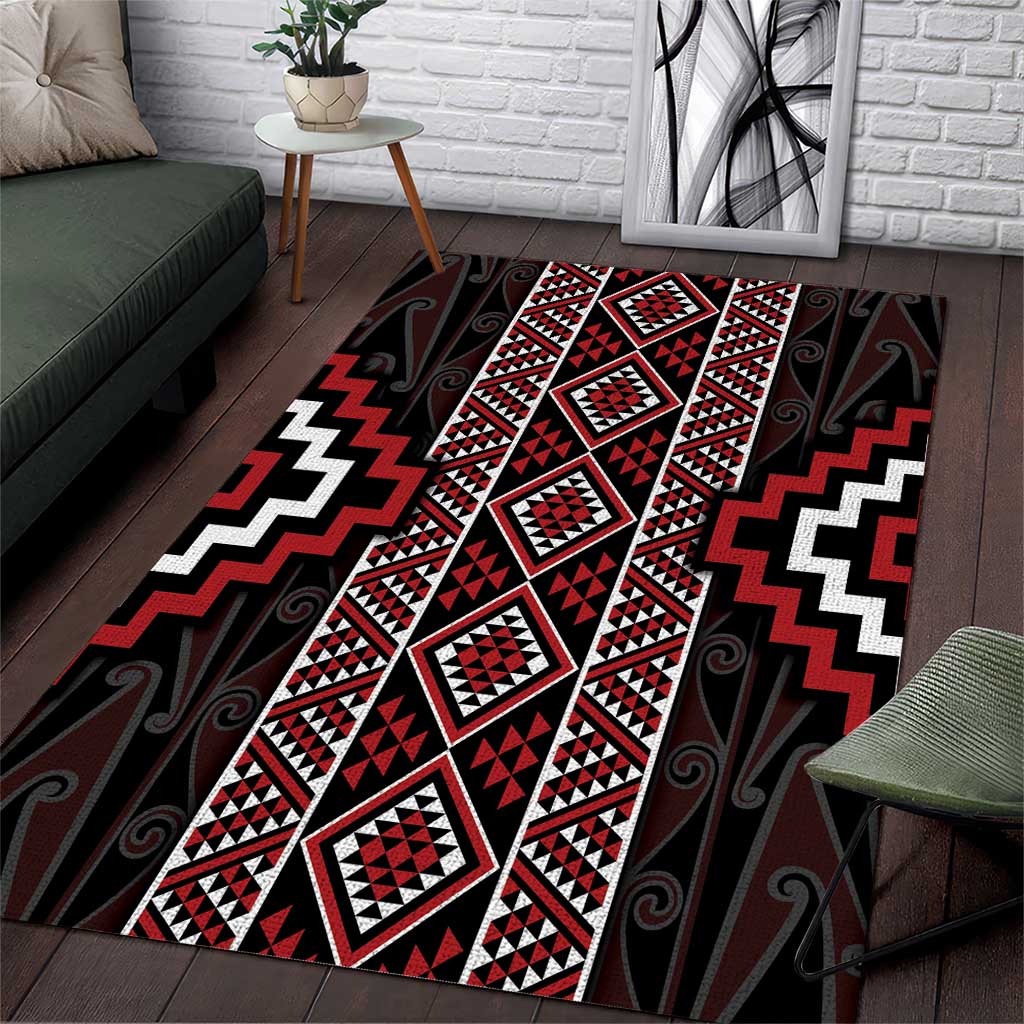 Red Tukutuku Pattern Aotearoa Area Rug Niho Taniwha and Puhoro Motifs LT7 Red - Polynesian Pride