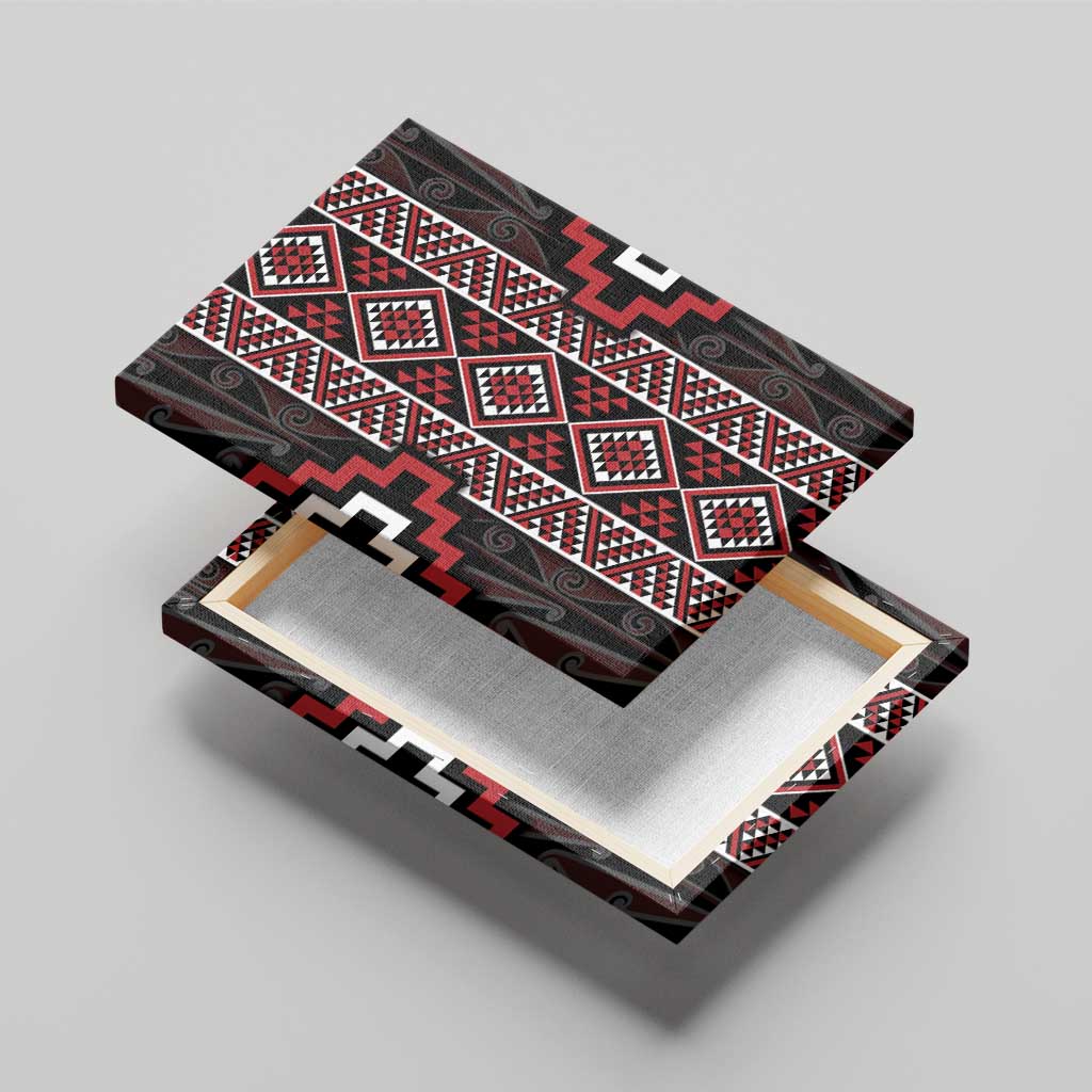 Red Tukutuku Pattern Aotearoa Canvas Wall Art Niho Taniwha and Puhoro Motifs