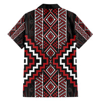 Red Tukutuku Pattern Aotearoa Family Matching Long Sleeve Bodycon Dress and Hawaiian Shirt Niho Taniwha and Puhoro Motifs LT7 - Polynesian Pride