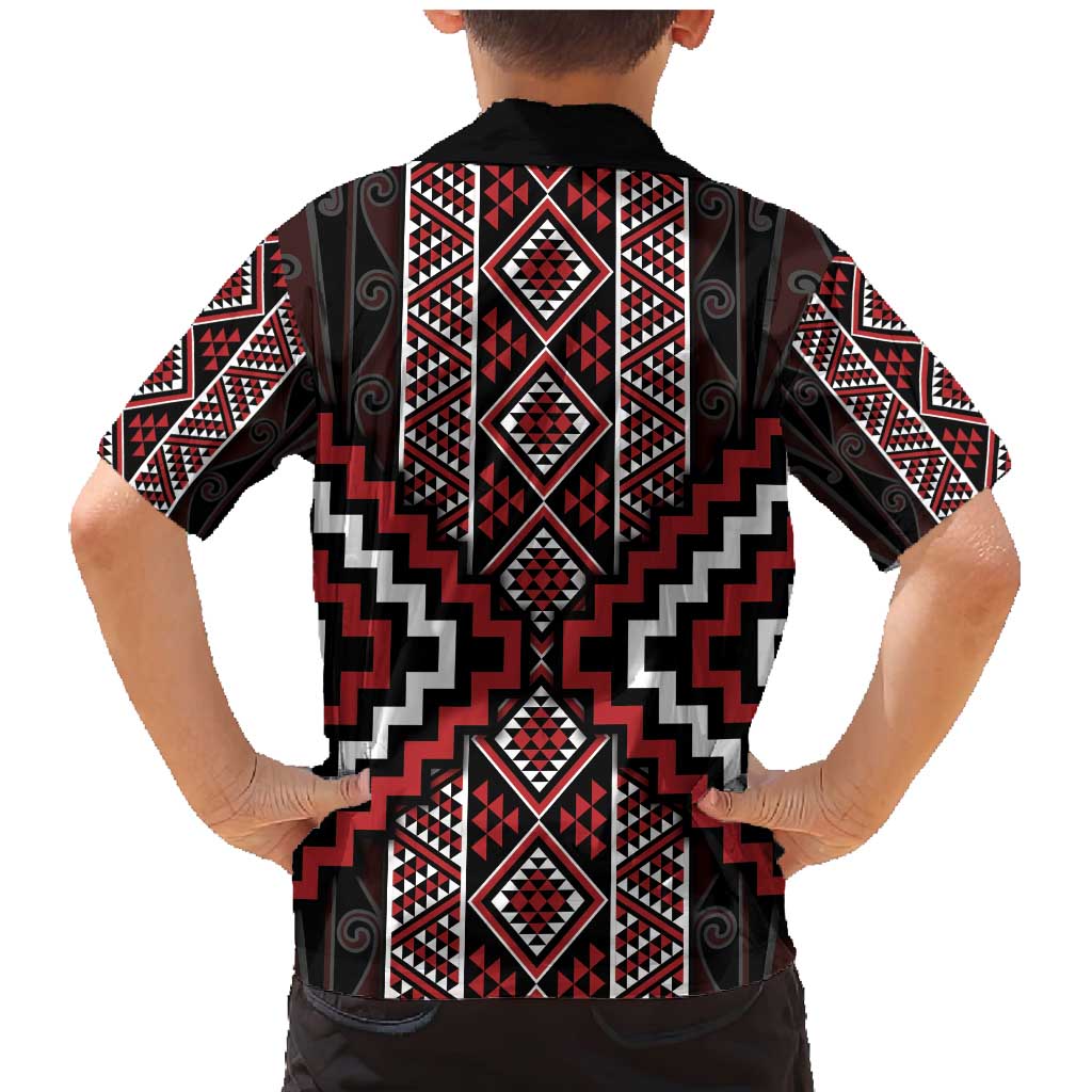 Red Tukutuku Pattern Aotearoa Family Matching Mermaid Dress and Hawaiian Shirt Niho Taniwha and Puhoro Motifs LT7 - Polynesian Pride
