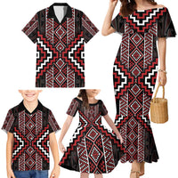 Red Tukutuku Pattern Aotearoa Family Matching Mermaid Dress and Hawaiian Shirt Niho Taniwha and Puhoro Motifs LT7 - Polynesian Pride