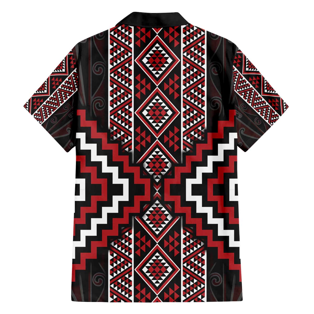 Red Tukutuku Pattern Aotearoa Family Matching Off The Shoulder Long Sleeve Dress and Hawaiian Shirt Niho Taniwha and Puhoro Motifs LT7 - Polynesian Pride