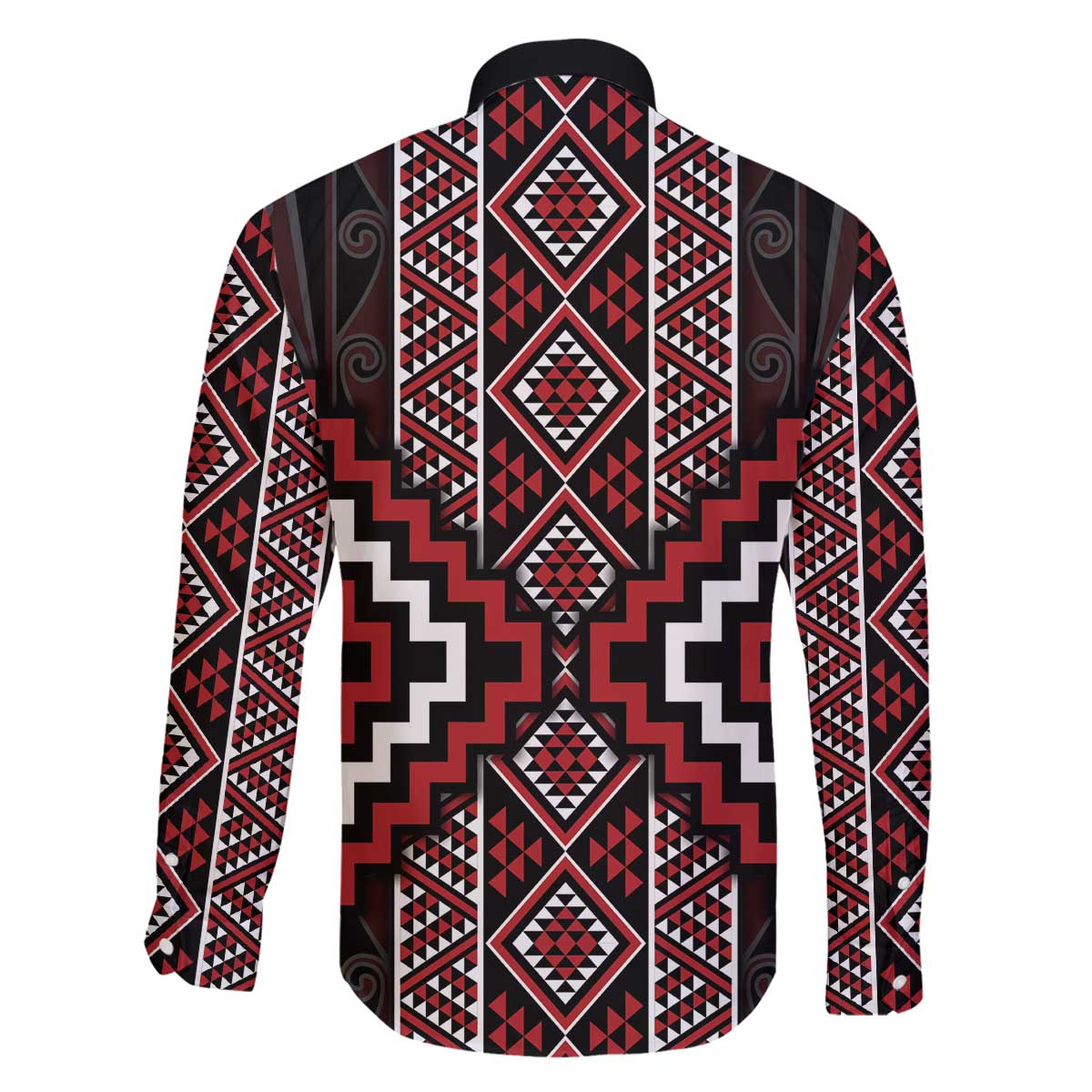 Red Tukutuku Pattern Aotearoa Family Matching Off The Shoulder Long Sleeve Dress and Hawaiian Shirt Niho Taniwha and Puhoro Motifs LT7 - Polynesian Pride