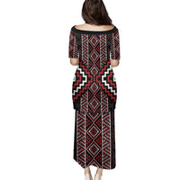 Red Tukutuku Pattern Aotearoa Family Matching Puletasi and Hawaiian Shirt Niho Taniwha and Puhoro Motifs LT7 - Polynesian Pride