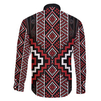 Red Tukutuku Pattern Aotearoa Family Matching Short Sleeve Bodycon Dress and Hawaiian Shirt Niho Taniwha and Puhoro Motifs LT7 - Polynesian Pride