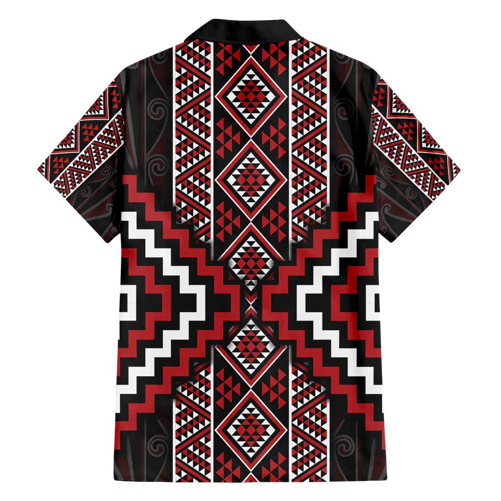 Red Tukutuku Pattern Aotearoa Family Matching Summer Maxi Dress and Hawaiian Shirt Niho Taniwha and Puhoro Motifs LT7 - Polynesian Pride