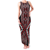 Red Tukutuku Pattern Aotearoa Family Matching Tank Maxi Dress and Hawaiian Shirt Niho Taniwha and Puhoro Motifs LT7 Mom's Dress Red - Polynesian Pride