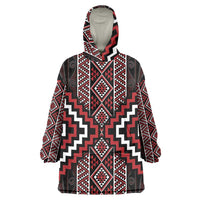 Red Tukutuku Pattern Aotearoa Wearable Blanket Hoodie Niho Taniwha and Puhoro Motifs LT7 One Size Red - Polynesian Pride