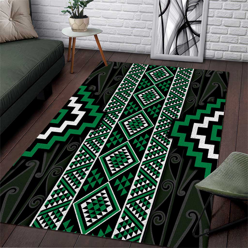 Jade Tukutuku Pattern Aotearoa Area Rug Niho Taniwha and Puhoro Motifs LT7 Green - Polynesian Pride