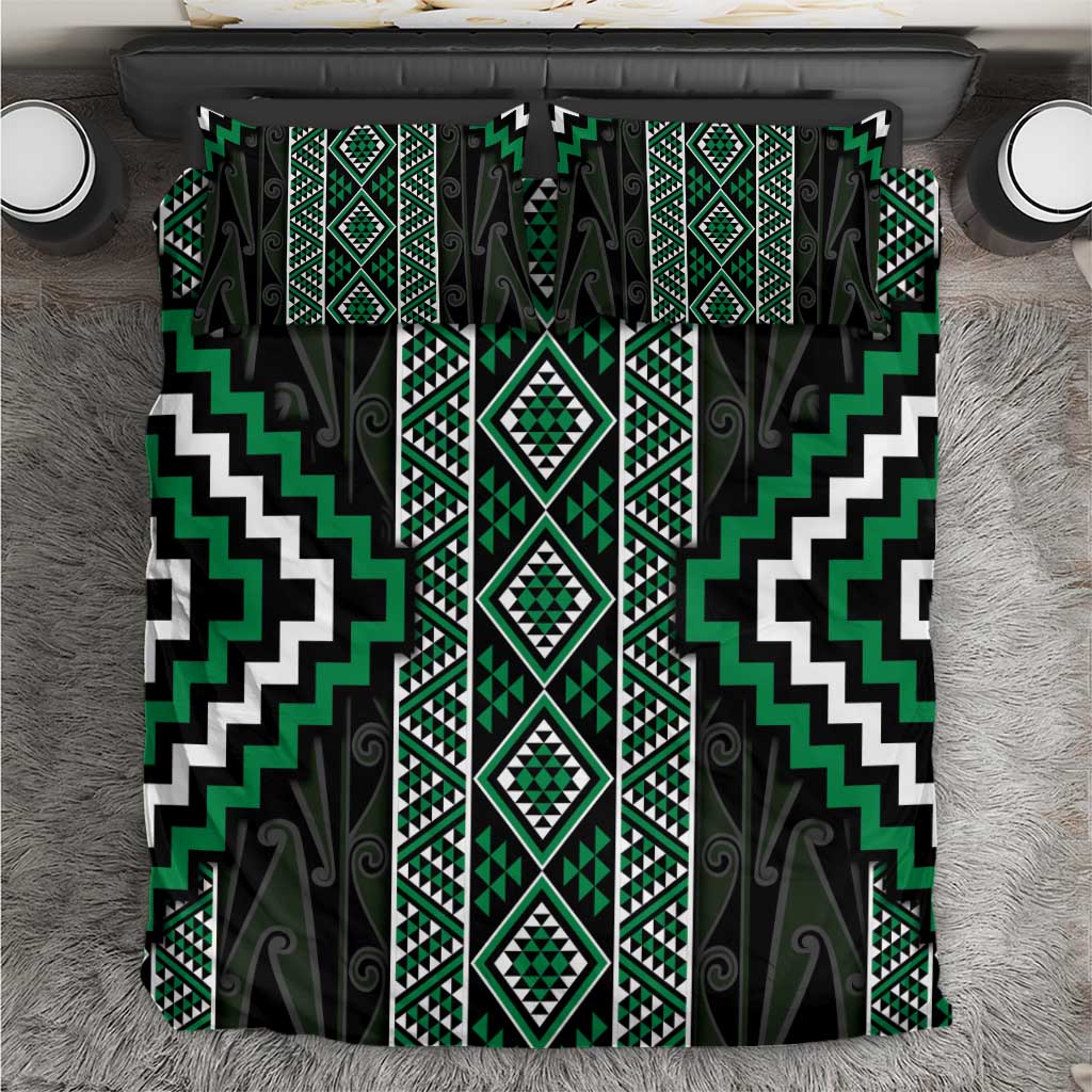 Jade Tukutuku Pattern Aotearoa Bedding Set Niho Taniwha and Puhoro Motifs LT7 Green - Polynesian Pride