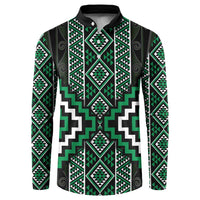 Jade Tukutuku Pattern Aotearoa Button Sweatshirt Niho Taniwha and Puhoro Motifs