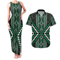 Jade Tukutuku Pattern Aotearoa Couples Matching Tank Maxi Dress and Hawaiian Shirt Niho Taniwha and Puhoro Motifs LT7 Green - Polynesian Pride