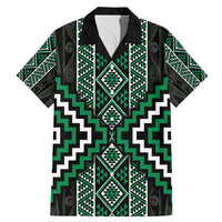 Jade Tukutuku Pattern Aotearoa Family Matching Mermaid Dress and Hawaiian Shirt Niho Taniwha and Puhoro Motifs LT7 Dad's Shirt - Short Sleeve Green - Polynesian Pride