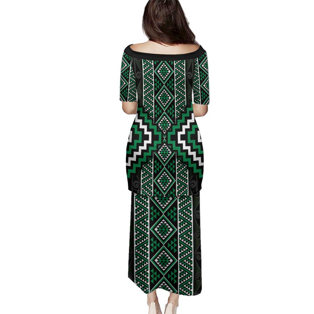 Jade Tukutuku Pattern Aotearoa Family Matching Puletasi and Hawaiian Shirt Niho Taniwha and Puhoro Motifs LT7 - Polynesian Pride