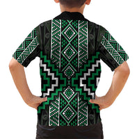 Jade Tukutuku Pattern Aotearoa Family Matching Short Sleeve Bodycon Dress and Hawaiian Shirt Niho Taniwha and Puhoro Motifs LT7 - Polynesian Pride