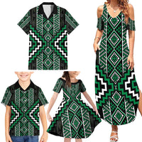 Jade Tukutuku Pattern Aotearoa Family Matching Summer Maxi Dress and Hawaiian Shirt Niho Taniwha and Puhoro Motifs LT7 - Polynesian Pride