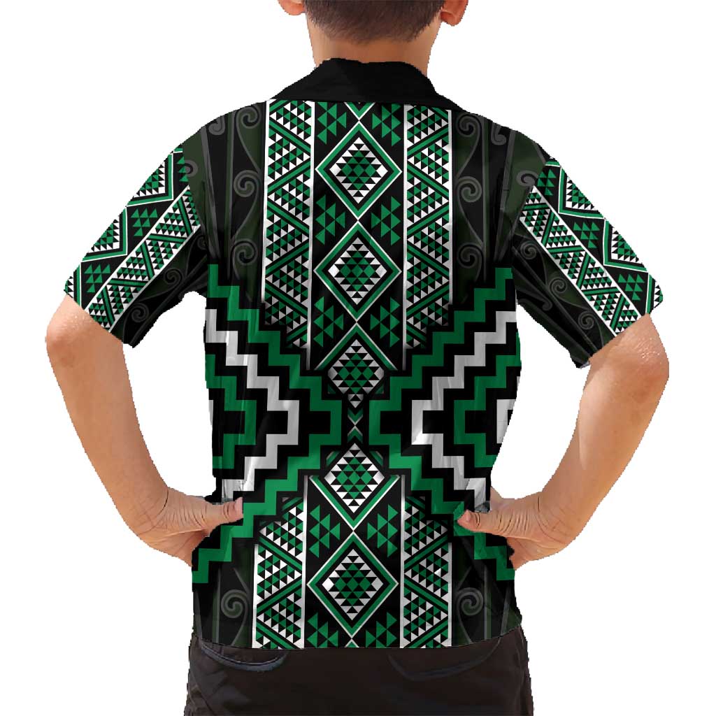 Jade Tukutuku Pattern Aotearoa Family Matching Tank Maxi Dress and Hawaiian Shirt Niho Taniwha and Puhoro Motifs LT7 - Polynesian Pride