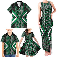 Jade Tukutuku Pattern Aotearoa Family Matching Tank Maxi Dress and Hawaiian Shirt Niho Taniwha and Puhoro Motifs LT7 - Polynesian Pride
