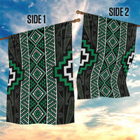 Jade Tukutuku Pattern Aotearoa Garden Flag Niho Taniwha and Puhoro Motifs