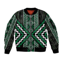 Jade Tukutuku Pattern Aotearoa Sleeve Zip Bomber Jacket Niho Taniwha and Puhoro Motifs LT7 Unisex Green - Polynesian Pride