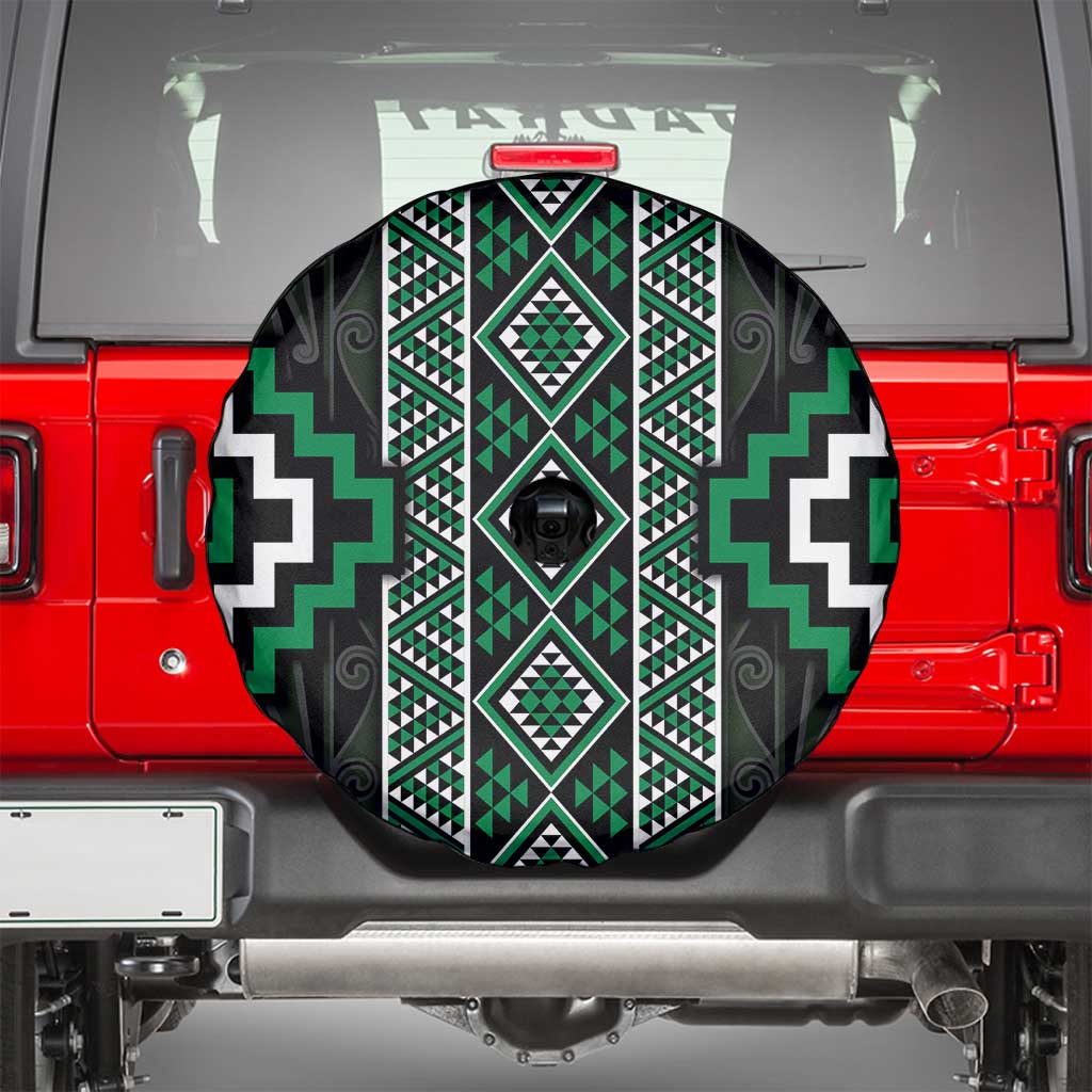 Jade Tukutuku Pattern Aotearoa Spare Tire Cover Niho Taniwha and Puhoro Motifs LT7 - Polynesian Pride