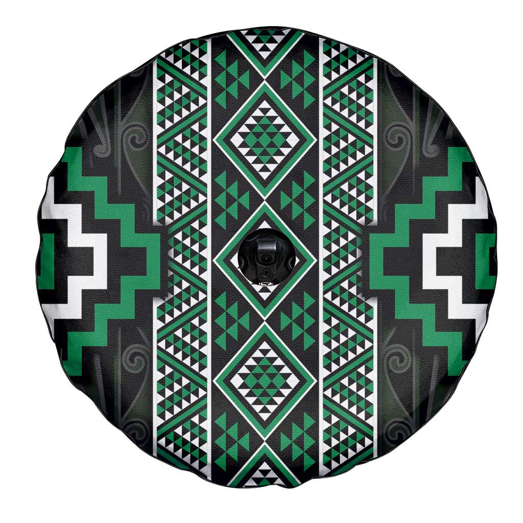 Jade Tukutuku Pattern Aotearoa Spare Tire Cover Niho Taniwha and Puhoro Motifs LT7 - Polynesian Pride