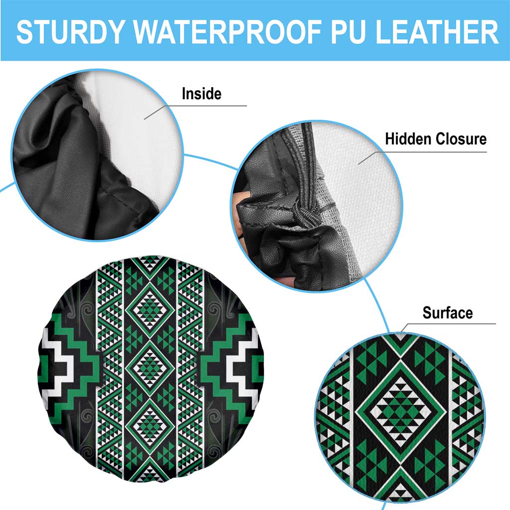 Jade Tukutuku Pattern Aotearoa Spare Tire Cover Niho Taniwha and Puhoro Motifs LT7 - Polynesian Pride