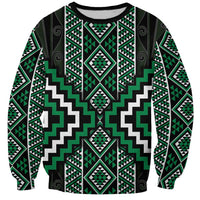 Jade Tukutuku Pattern Aotearoa Sweatshirt Niho Taniwha and Puhoro Motifs LT7 Unisex Green - Polynesian Pride