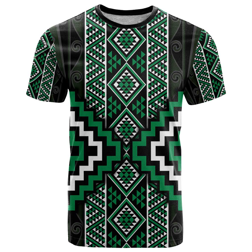 Jade Tukutuku Pattern Aotearoa T Shirt Niho Taniwha and Puhoro Motifs LT7 Green - Polynesian Pride