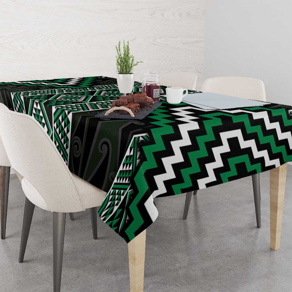 Jade Tukutuku Pattern Aotearoa Tablecloth Niho Taniwha and Puhoro Motifs