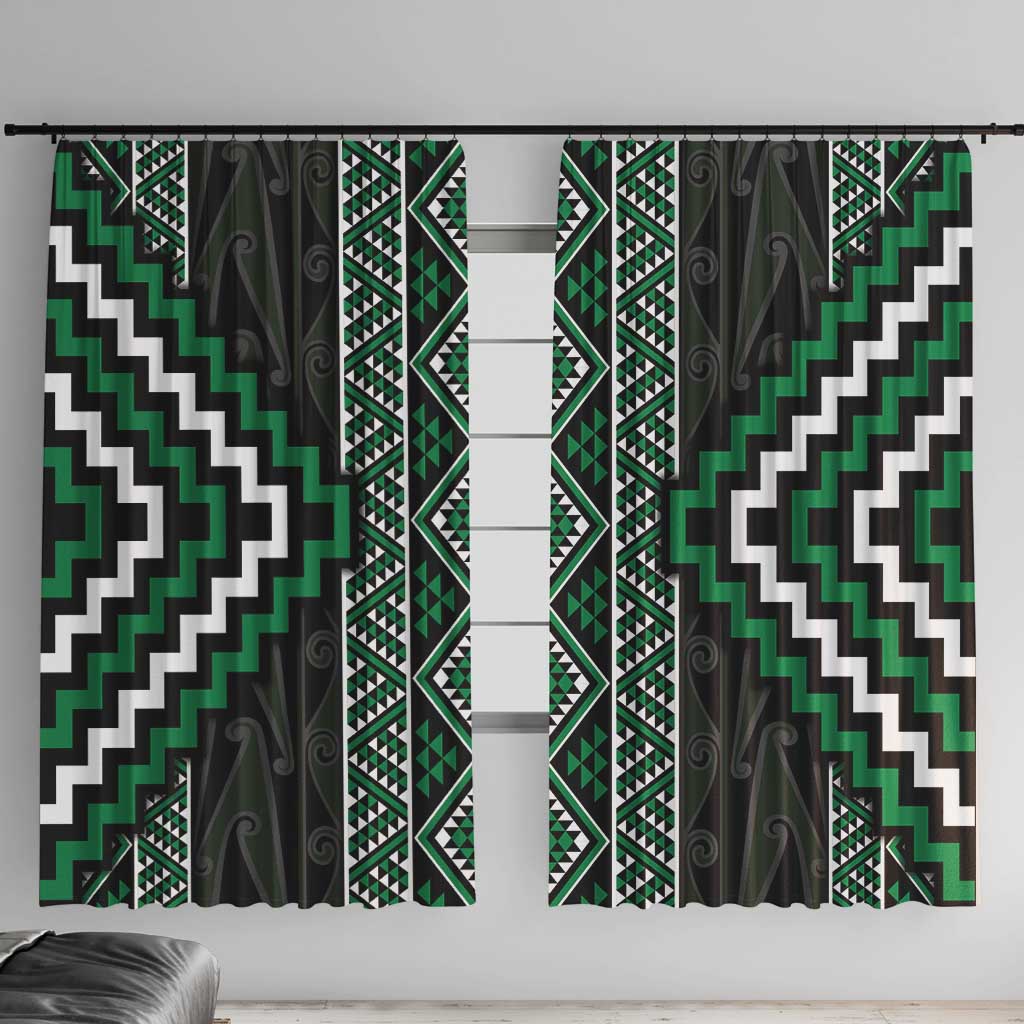 Jade Tukutuku Pattern Aotearoa Window Curtain Niho Taniwha and Puhoro Motifs LT7 With Hooks Green - Polynesian Pride
