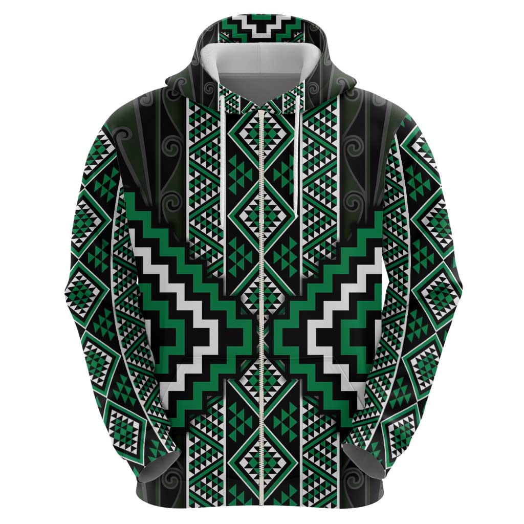 Jade Tukutuku Pattern Aotearoa Zip Hoodie Niho Taniwha and Puhoro Motifs LT7 - Polynesian Pride