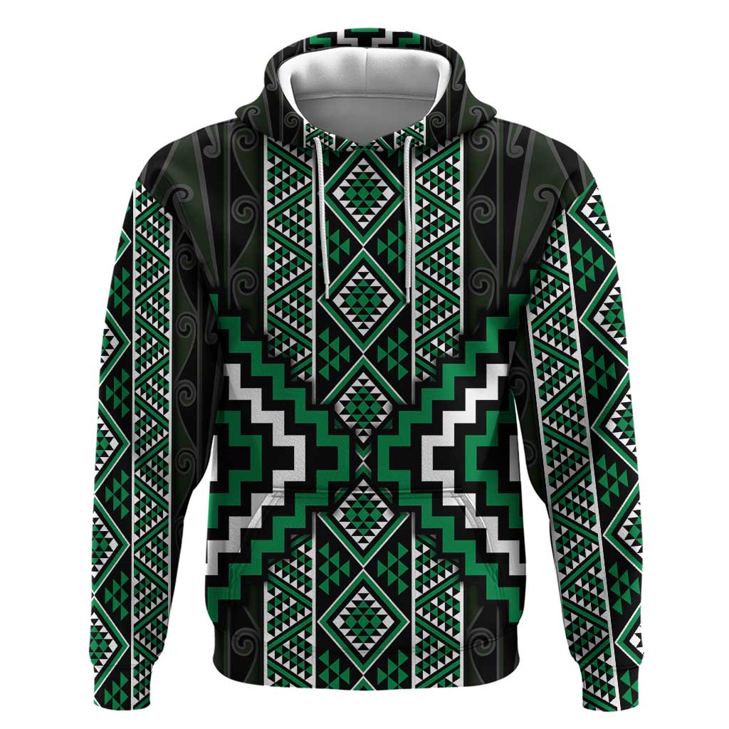 Jade Tukutuku Pattern Aotearoa Zip Hoodie Niho Taniwha and Puhoro Motifs LT7 Pullover Hoodie Green - Polynesian Pride