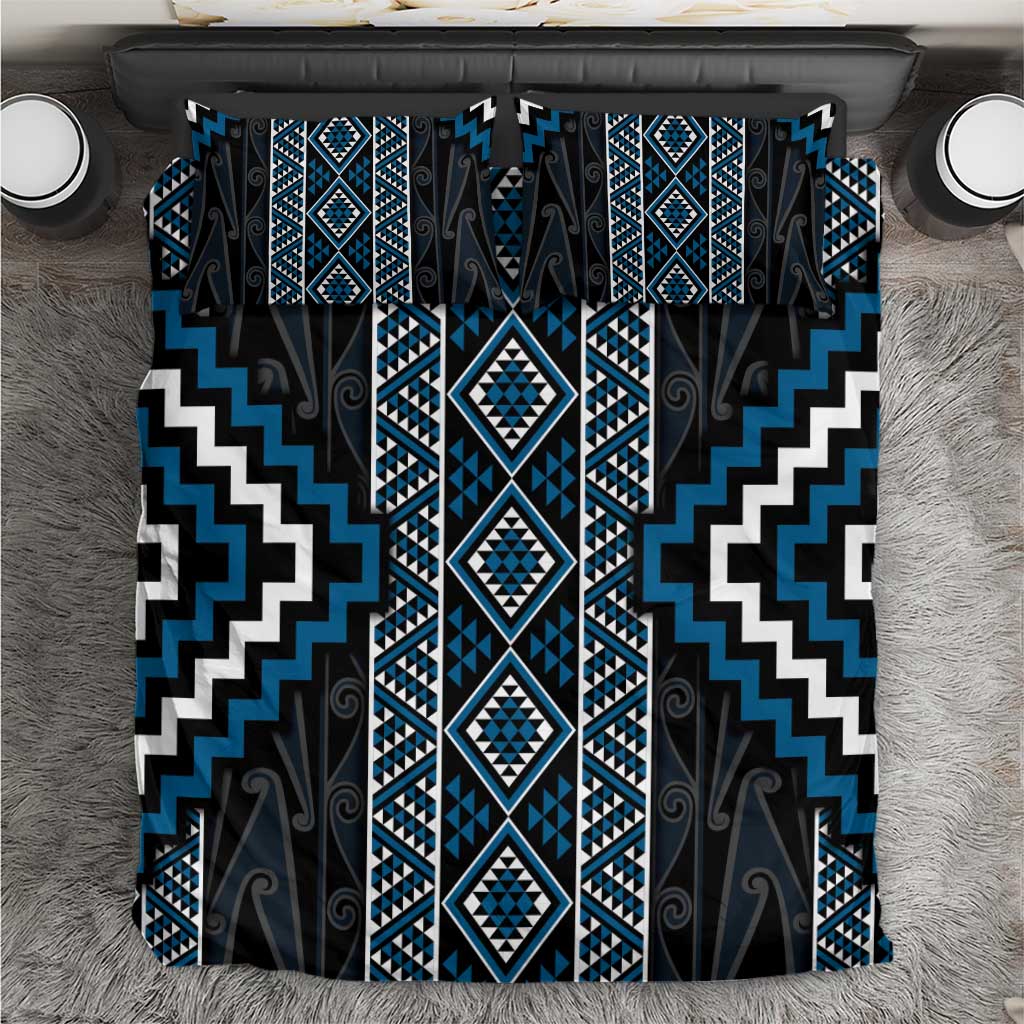 Azure Tukutuku Pattern Aotearoa Bedding Set Niho Taniwha and Puhoro Motifs LT7 Blue - Polynesian Pride
