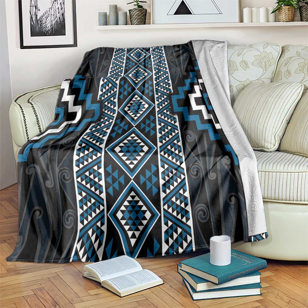 Azure Tukutuku Pattern Aotearoa Blanket Niho Taniwha and Puhoro Motifs LT7 Blue - Polynesian Pride