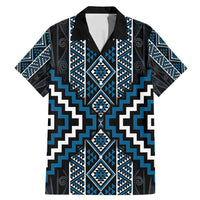 Azure Tukutuku Pattern Aotearoa Family Matching Mermaid Dress and Hawaiian Shirt Niho Taniwha and Puhoro Motifs LT7 Dad's Shirt - Short Sleeve Blue - Polynesian Pride