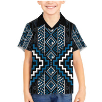 Azure Tukutuku Pattern Aotearoa Family Matching Mermaid Dress and Hawaiian Shirt Niho Taniwha and Puhoro Motifs LT7 Son's Shirt Blue - Polynesian Pride