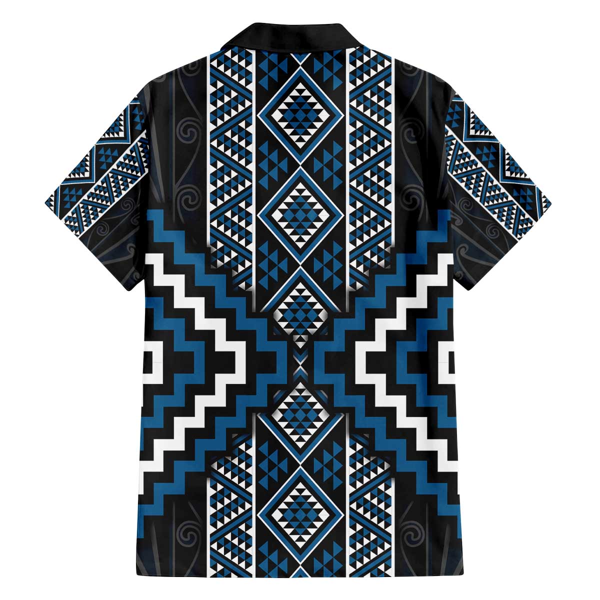 Azure Tukutuku Pattern Aotearoa Family Matching Off The Shoulder Long Sleeve Dress and Hawaiian Shirt Niho Taniwha and Puhoro Motifs LT7 - Polynesian Pride