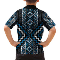 Azure Tukutuku Pattern Aotearoa Family Matching Off Shoulder Maxi Dress and Hawaiian Shirt Niho Taniwha and Puhoro Motifs LT7 - Polynesian Pride