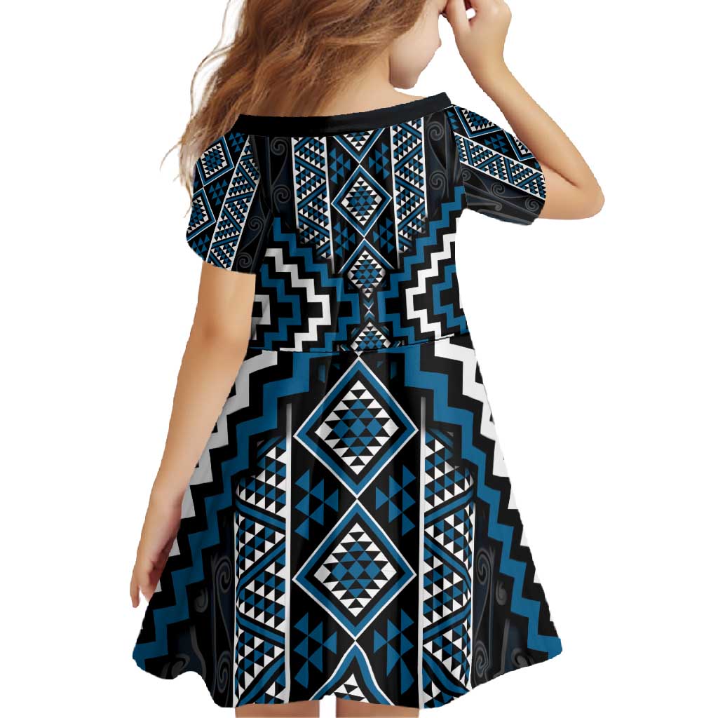 Azure Tukutuku Pattern Aotearoa Family Matching Off Shoulder Maxi Dress and Hawaiian Shirt Niho Taniwha and Puhoro Motifs LT7 - Polynesian Pride