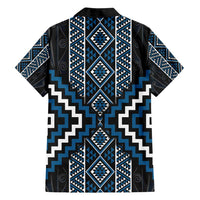 Azure Tukutuku Pattern Aotearoa Family Matching Off Shoulder Short Dress and Hawaiian Shirt Niho Taniwha and Puhoro Motifs LT7 - Polynesian Pride