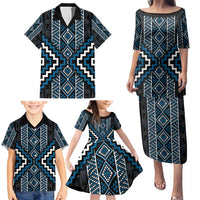 Azure Tukutuku Pattern Aotearoa Family Matching Puletasi and Hawaiian Shirt Niho Taniwha and Puhoro Motifs LT7 - Polynesian Pride