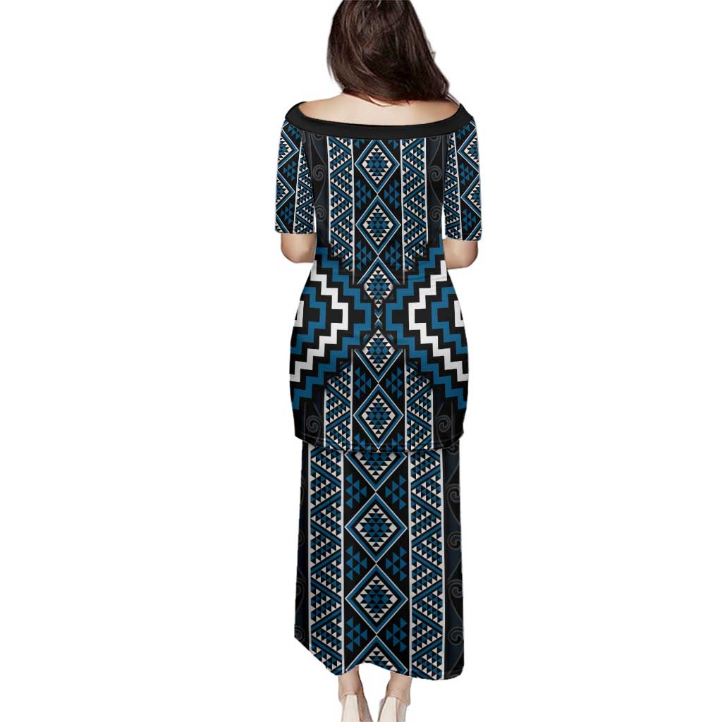 Azure Tukutuku Pattern Aotearoa Family Matching Puletasi and Hawaiian Shirt Niho Taniwha and Puhoro Motifs LT7 - Polynesian Pride