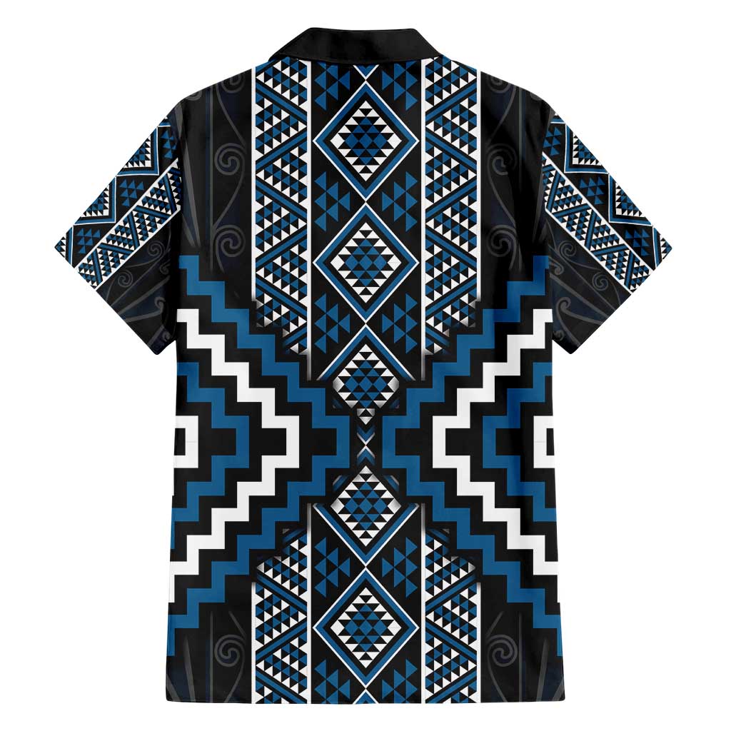 Azure Tukutuku Pattern Aotearoa Family Matching Short Sleeve Bodycon Dress and Hawaiian Shirt Niho Taniwha and Puhoro Motifs LT7 - Polynesian Pride
