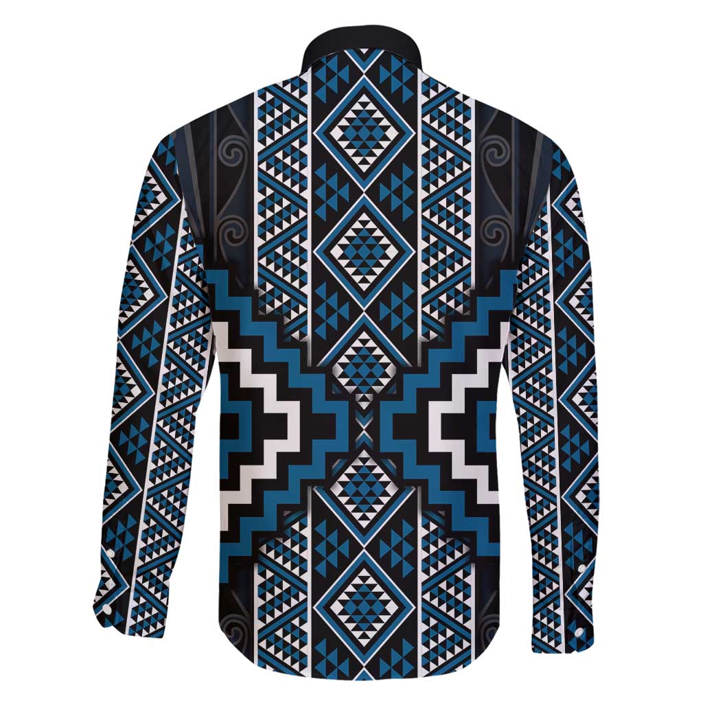 Azure Tukutuku Pattern Aotearoa Family Matching Short Sleeve Bodycon Dress and Hawaiian Shirt Niho Taniwha and Puhoro Motifs LT7 - Polynesian Pride